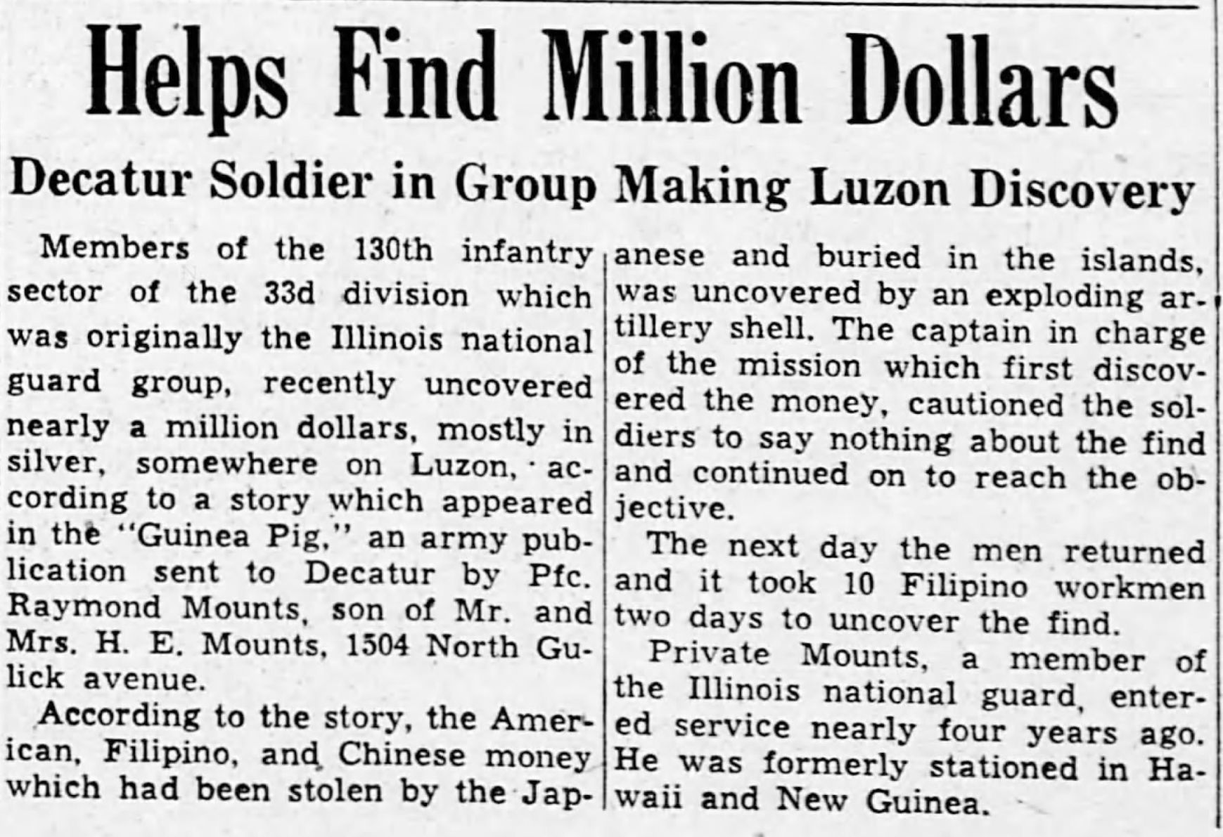 Decatur solider helps find million dollars